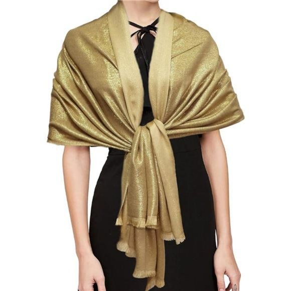 Gold Bridal Shawl Wedding Statement Formal Evening Dress Wraps Scarf Cover Up - Picture 1 of 4